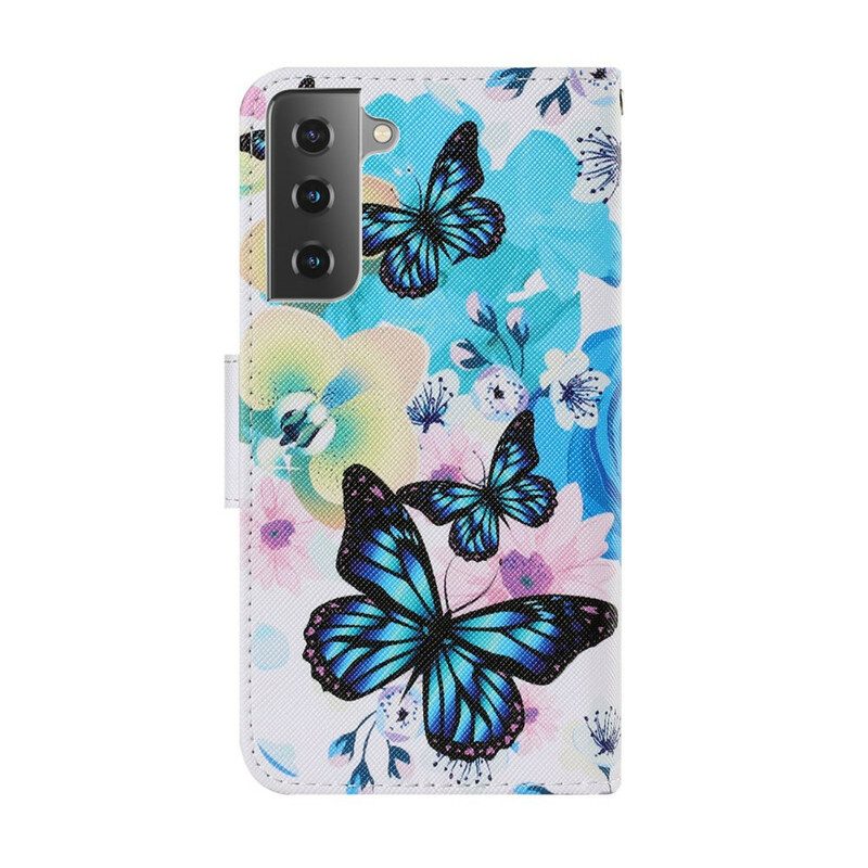 Folio-hoesje voor Samsung Galaxy S21 FE Vlinders En Zomerbloemen