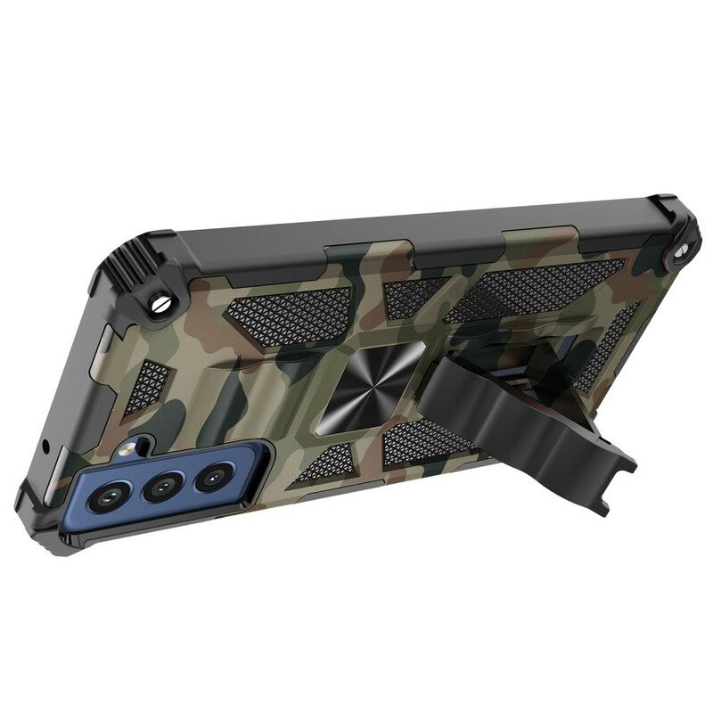 Hoesje voor Samsung Galaxy S21 FE Camouflage Verwijderbare Ondersteuning