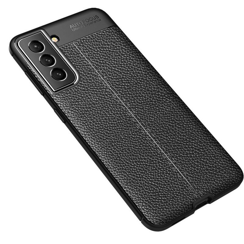 Hoesje voor Samsung Galaxy S21 FE Dubbellijnig Litchi-leereffect