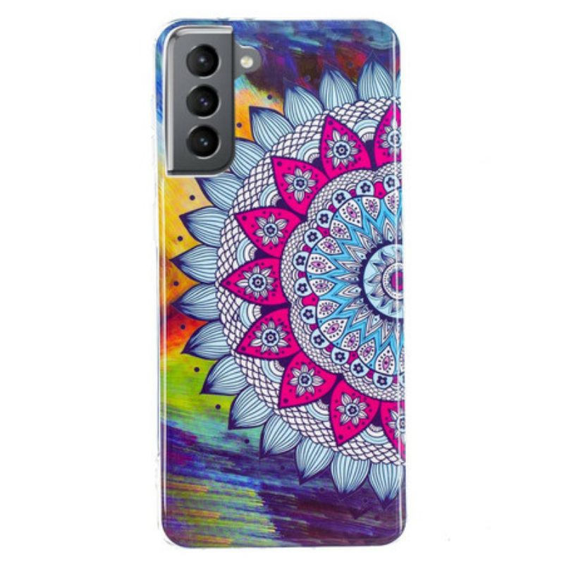 Hoesje voor Samsung Galaxy S21 FE Fluorescerende Kleurrijke Mandala