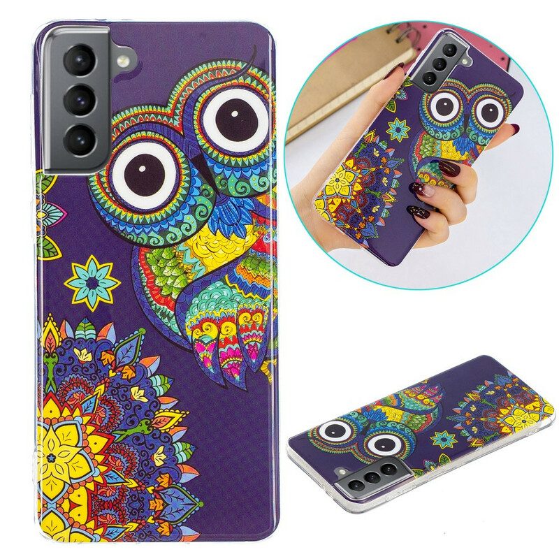 Hoesje voor Samsung Galaxy S21 FE Fluorescerende Uil Mandala