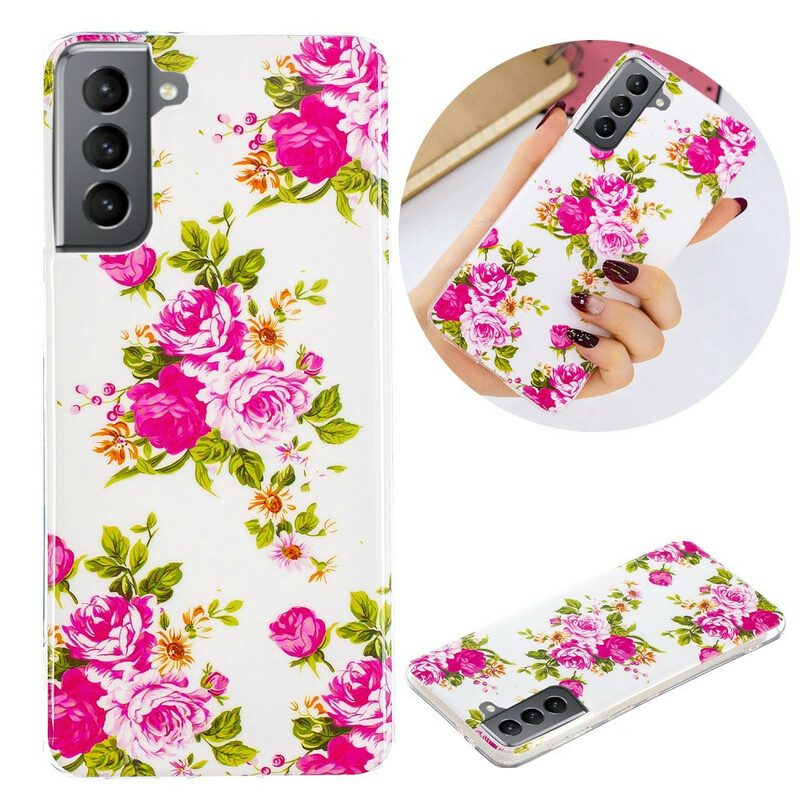 Hoesje voor Samsung Galaxy S21 FE Fluorescerende Vrijheidsbloemen