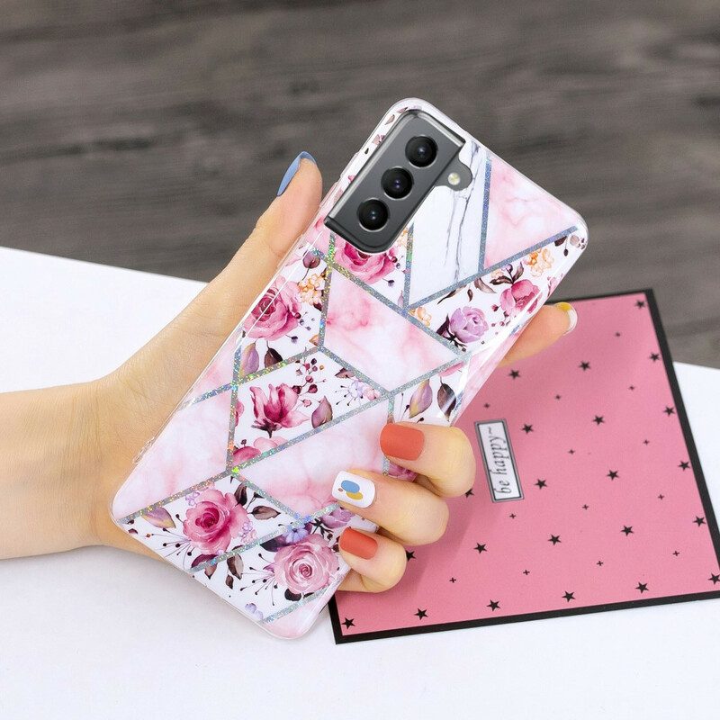 Hoesje voor Samsung Galaxy S21 FE Gemarmerde Bloemen