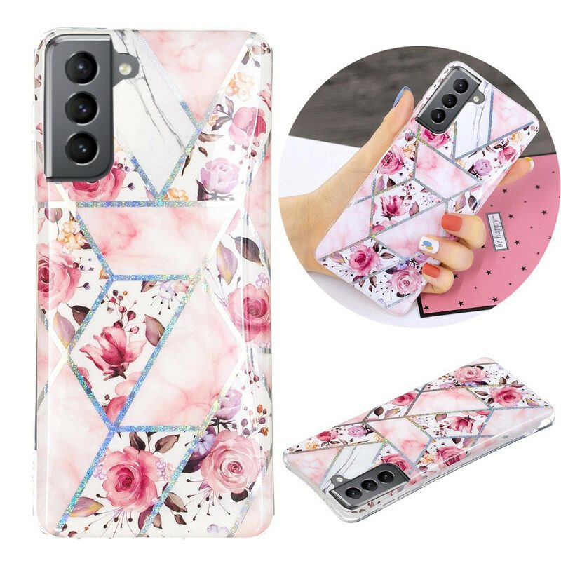 Hoesje voor Samsung Galaxy S21 FE Gemarmerde Bloemen