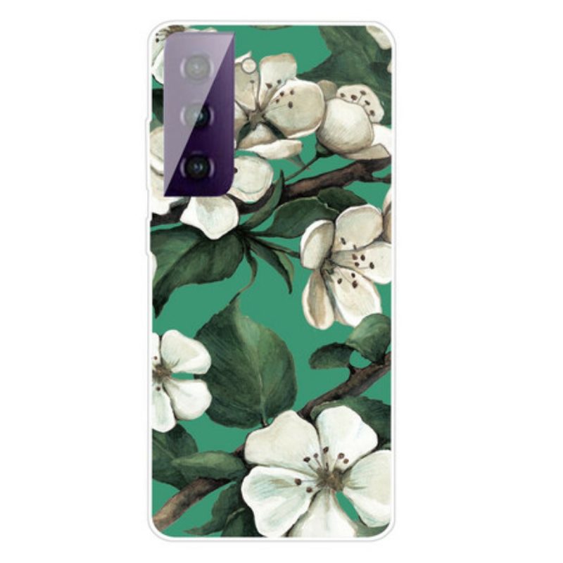 Hoesje voor Samsung Galaxy S21 FE Geschilderde Witte Bloemen