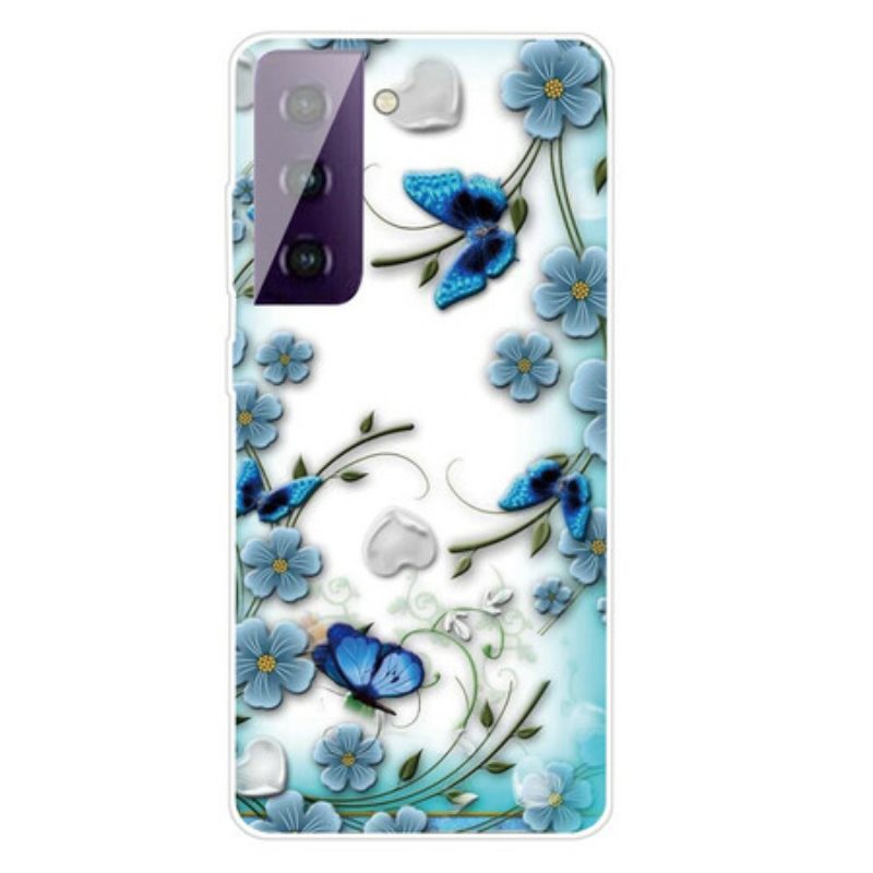 Hoesje voor Samsung Galaxy S21 FE Retro Vlinders En Bloemen