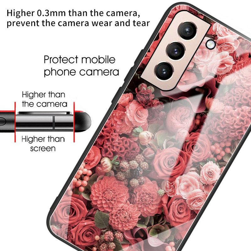 Hoesje voor Samsung Galaxy S21 FE Rose Bloemen Gehard Glas