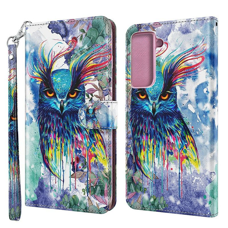 Leren Hoesje voor Samsung Galaxy S21 FE Aquarel Vogel