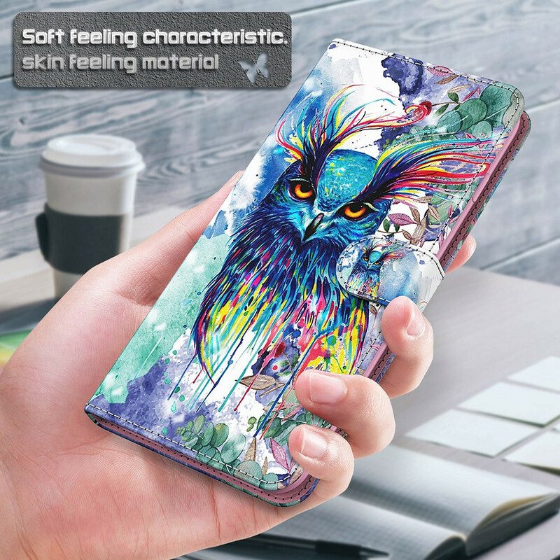 Leren Hoesje voor Samsung Galaxy S21 FE Aquarel Vogel