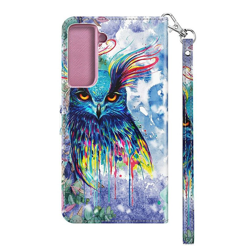 Leren Hoesje voor Samsung Galaxy S21 FE Aquarel Vogel