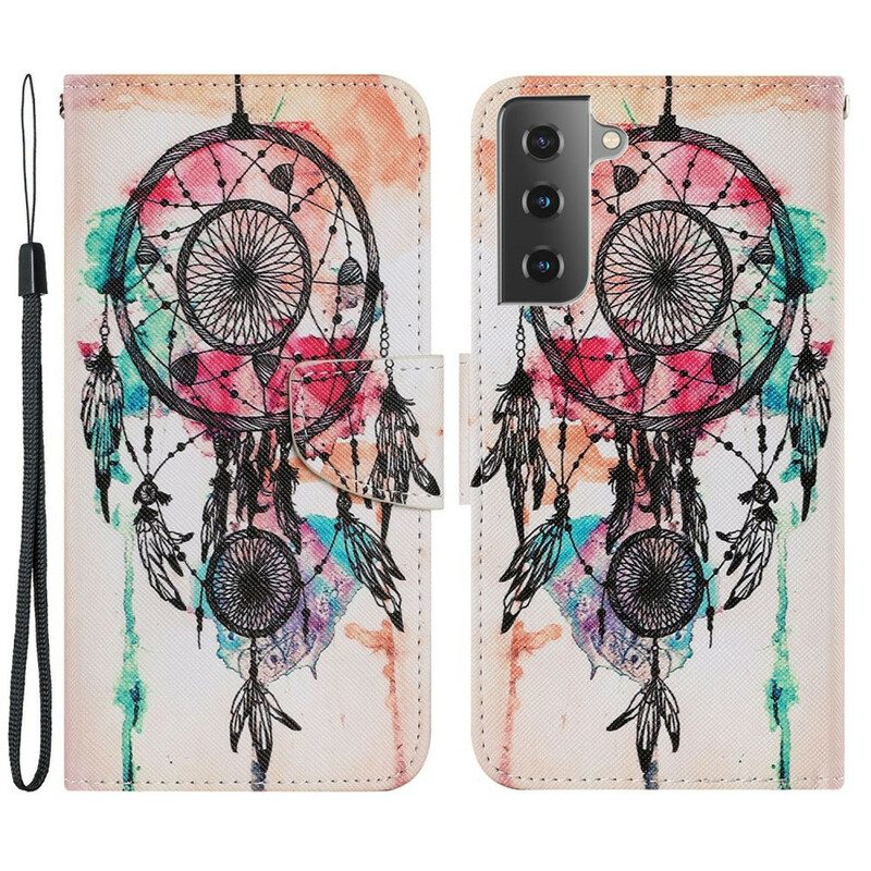 Leren Hoesje voor Samsung Galaxy S21 FE Dromenvanger Aquarel