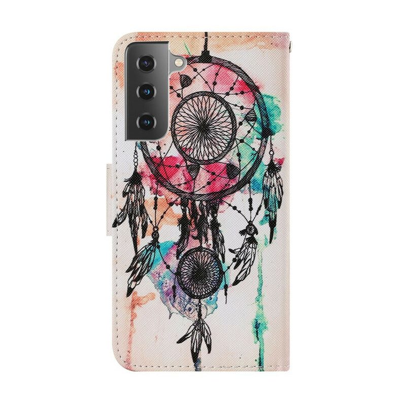 Leren Hoesje voor Samsung Galaxy S21 FE Dromenvanger Aquarel