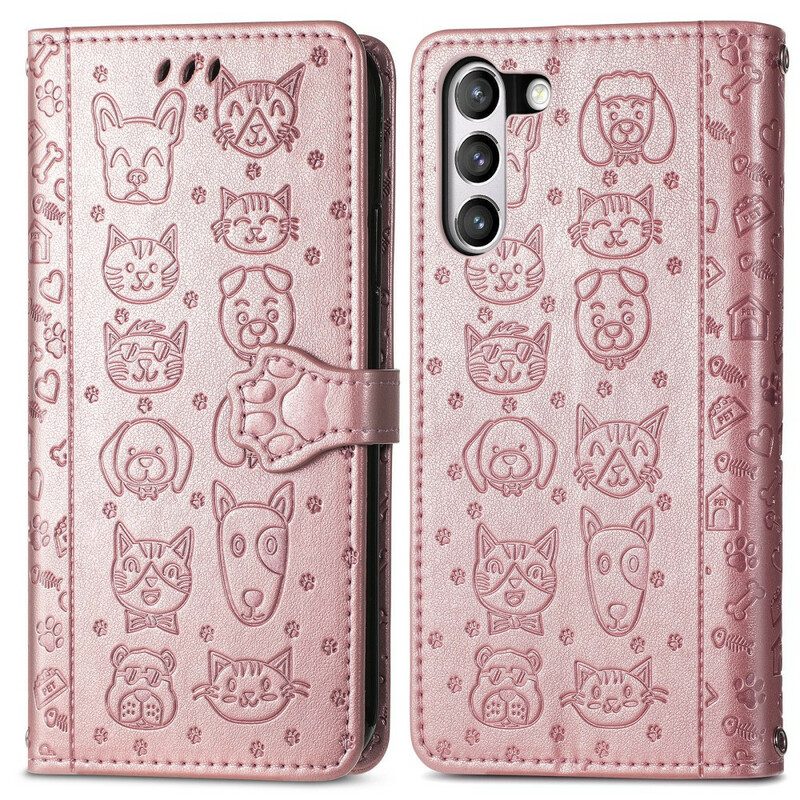 Leren Hoesje voor Samsung Galaxy S21 FE Geanimeerde Dieren