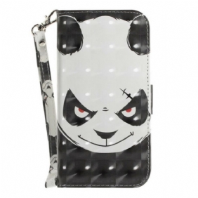 Leren Hoesje voor Samsung Galaxy S21 FE Met Ketting Boze Panda Met Lanyard