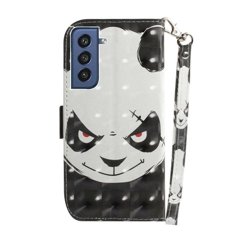 Leren Hoesje voor Samsung Galaxy S21 FE Met Ketting Boze Panda Met Lanyard