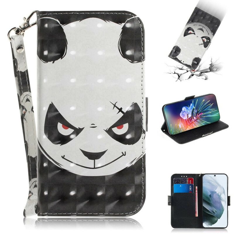 Leren Hoesje voor Samsung Galaxy S21 FE Met Ketting Boze Panda Met Lanyard