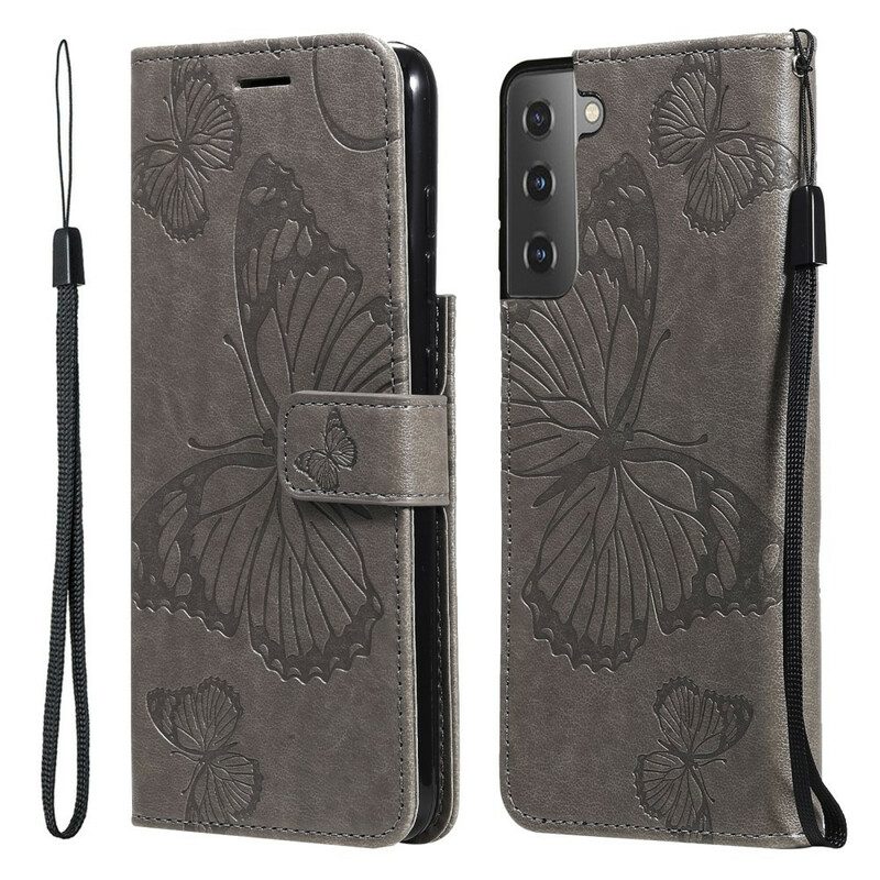 Leren Hoesje voor Samsung Galaxy S21 FE Met Ketting Gigantische Riemvlinders