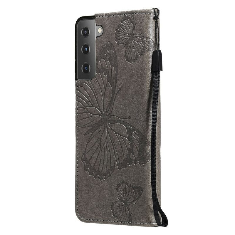 Leren Hoesje voor Samsung Galaxy S21 FE Met Ketting Gigantische Riemvlinders