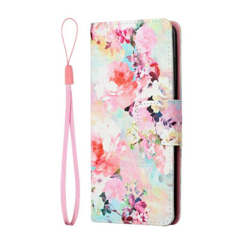 Leren Hoesje voor Samsung Galaxy S21 FE Met Ketting Vintage Bloemenprint Met Bandjes