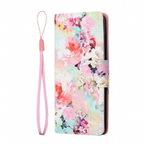 Leren Hoesje voor Samsung Galaxy S21 FE Met Ketting Vintage Bloemenprint Met Bandjes