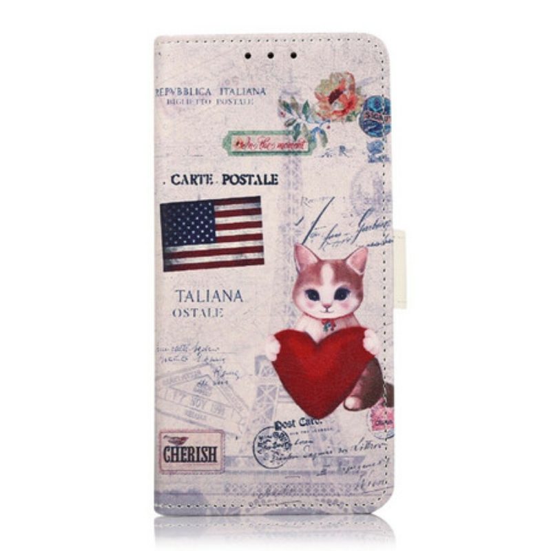 Leren Hoesje voor Samsung Galaxy S21 FE Reiziger Kat