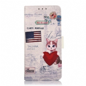 Leren Hoesje voor Samsung Galaxy S21 FE Reiziger Kat