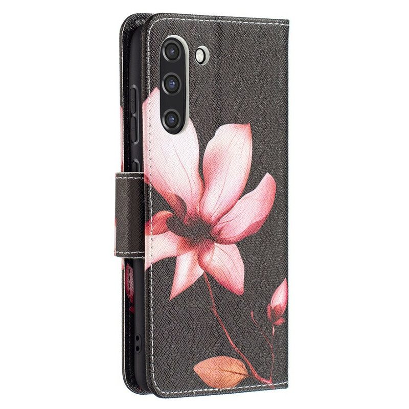 Leren Hoesje voor Samsung Galaxy S21 FE Roze Bloem