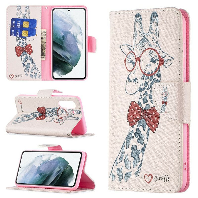 Leren Hoesje voor Samsung Galaxy S21 FE Slimme Giraf