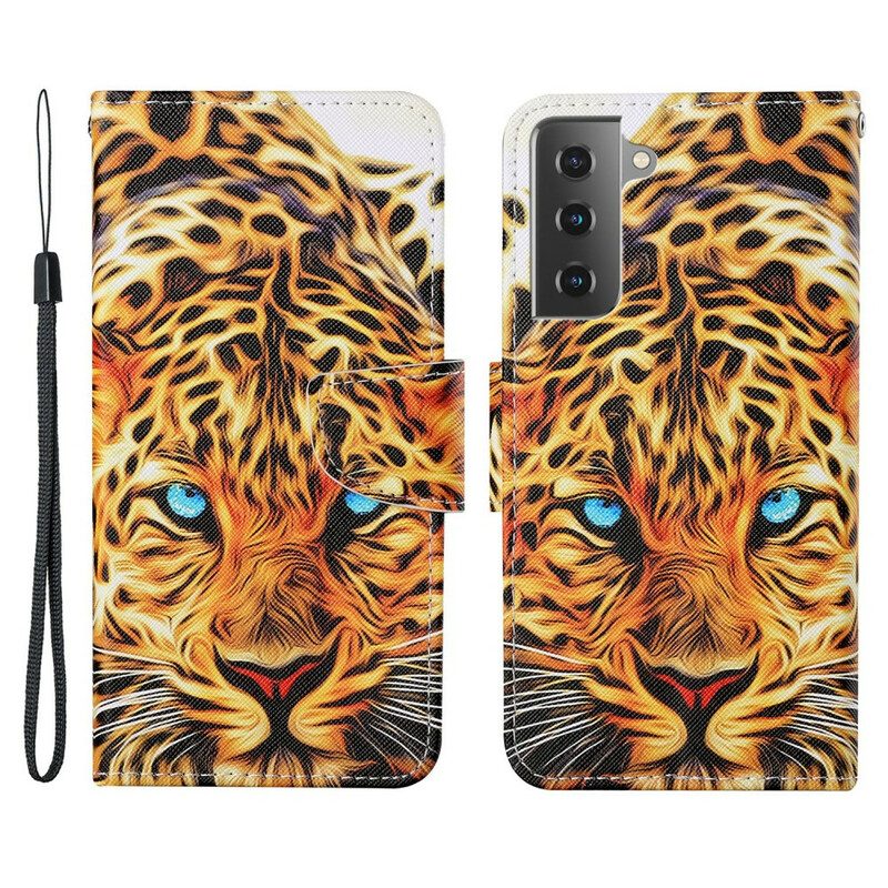 Leren Hoesje voor Samsung Galaxy S21 FE Tijger Met Lanyard