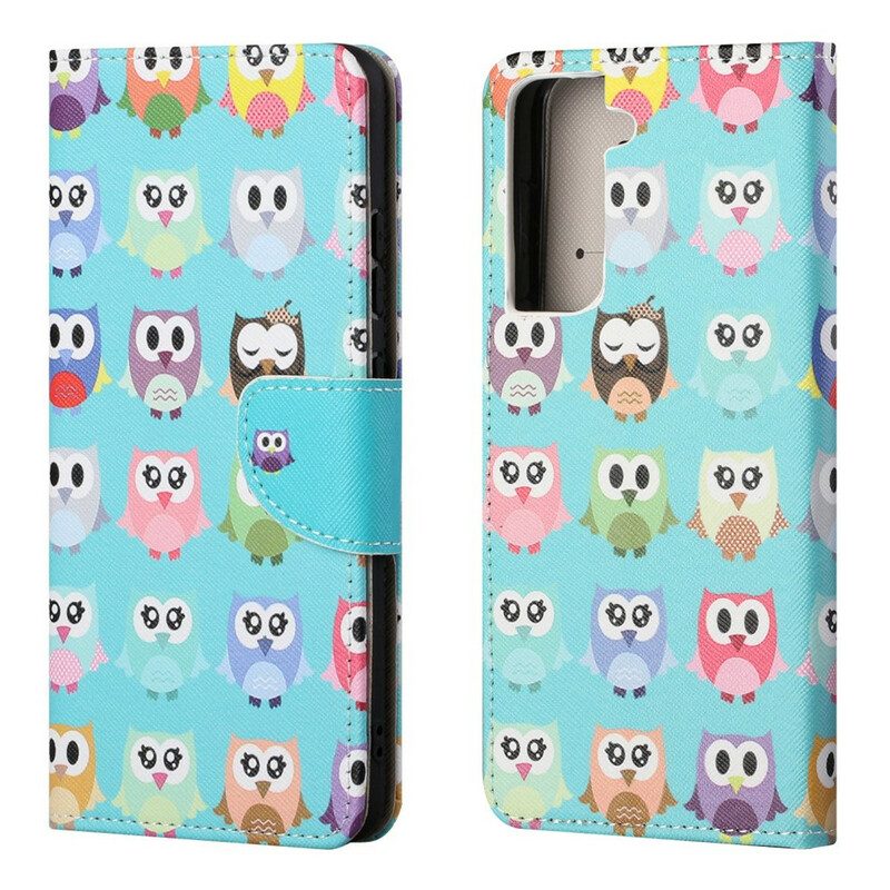 Leren Hoesje voor Samsung Galaxy S21 FE Uilen