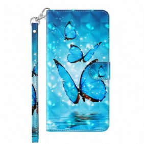 Leren Hoesje voor Samsung Galaxy S21 FE Vliegende Blauwe Vlinders