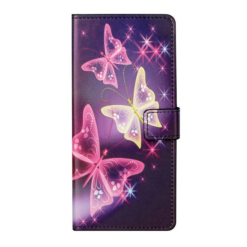 Leren Hoesje voor Samsung Galaxy S21 FE Vlinders En Bloemen