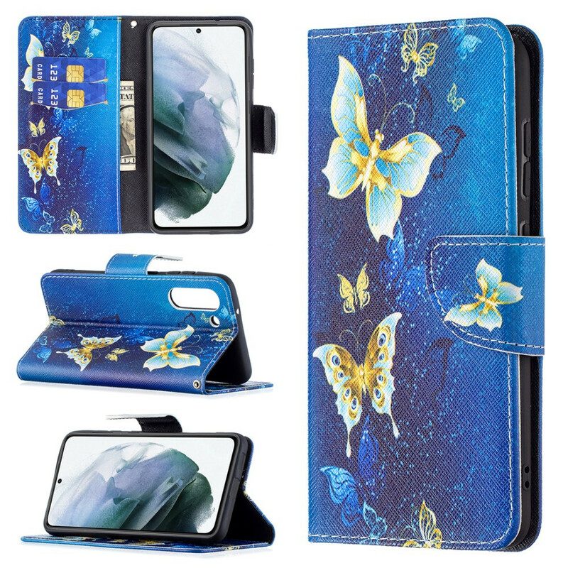 Leren Hoesje voor Samsung Galaxy S21 FE Vlinders Koningen