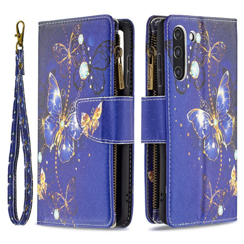 Leren Hoesje voor Samsung Galaxy S21 FE Vlinders Vlinders Zip Pouch