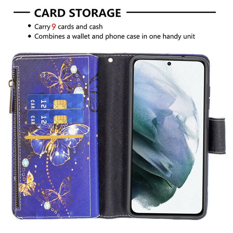 Leren Hoesje voor Samsung Galaxy S21 FE Vlinders Vlinders Zip Pouch