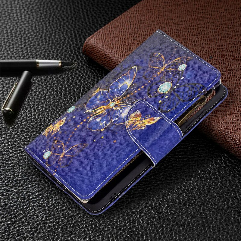 Leren Hoesje voor Samsung Galaxy S21 FE Vlinders Vlinders Zip Pouch