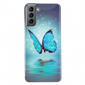 Telefoonhoesje voor Samsung Galaxy S21 FE Fluorescerende Blauwe Vlinder