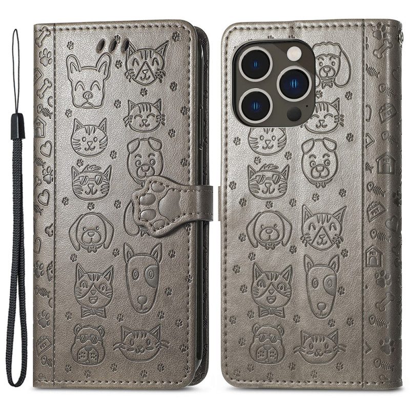 Folio-hoesje voor iPhone 15 Pro Max Geanimeerde Dieren