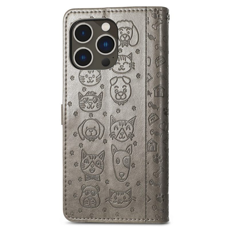 Folio-hoesje voor iPhone 15 Pro Max Geanimeerde Dieren