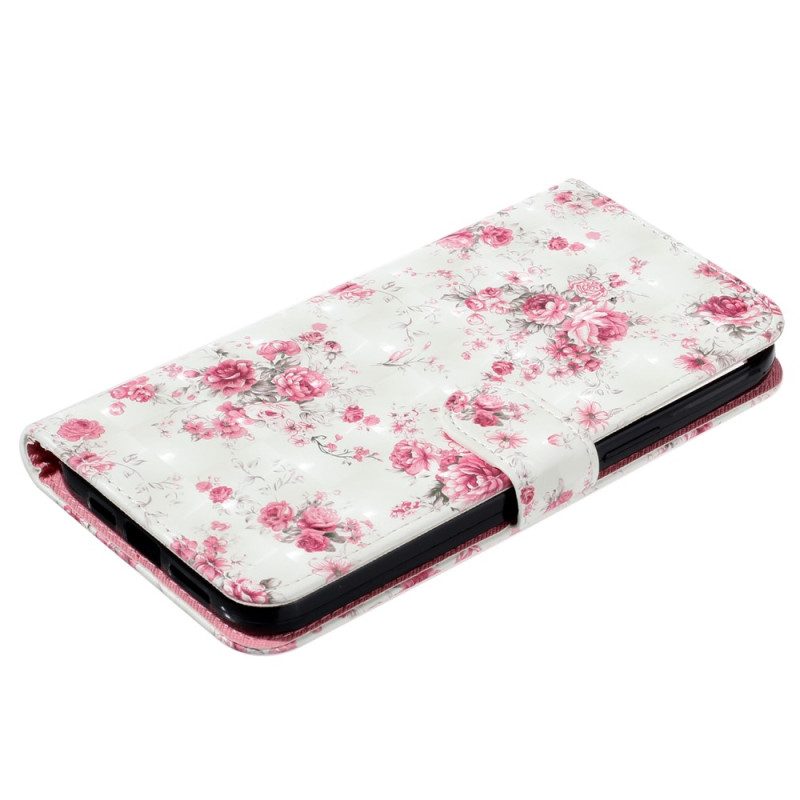 Folio-hoesje voor iPhone 15 Pro Max Met Ketting 3d Bloemen Met Bandje