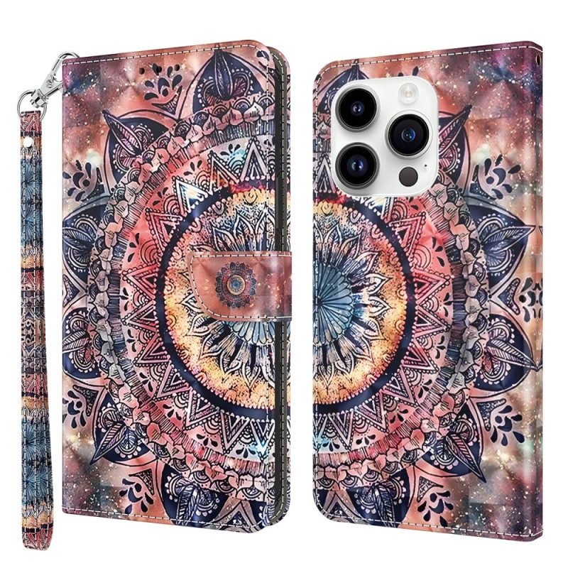 Folio-hoesje voor iPhone 15 Pro Max Met Ketting Mandala Met Bandje