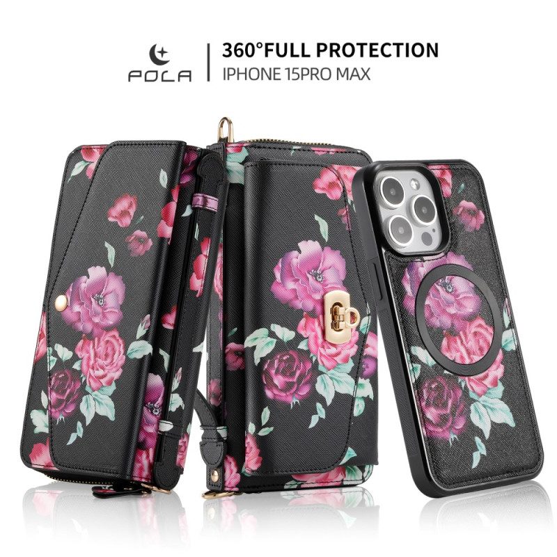 Hoesje Leren Hoesje voor iPhone 15 Pro Max Compleet Accessoire Met Afneembare Schaal