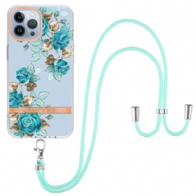 Hoesje voor iPhone 15 Pro Max Met Koord Cordonbloemen