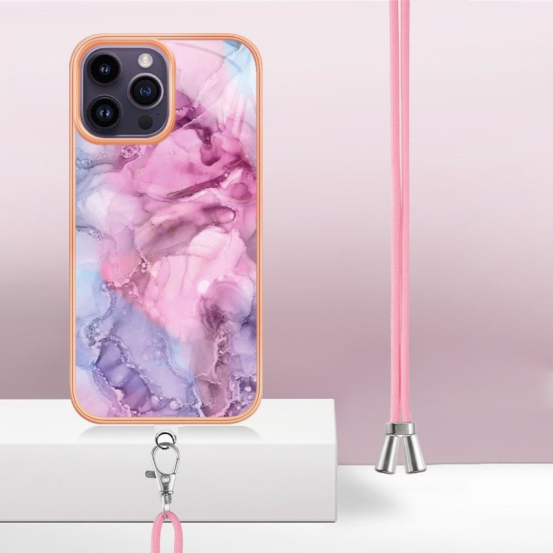 Hoesje voor iPhone 15 Pro Max Met Koord Gemarmerd Koord