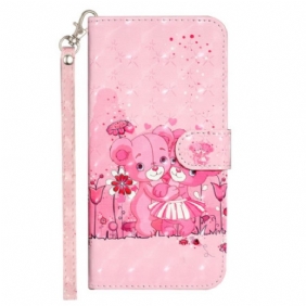 Leren Hoesje voor iPhone 15 Pro Max Met Ketting 3d Teddyberen Met Riem