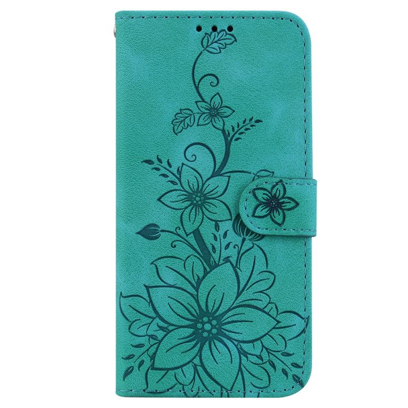 Leren Hoesje voor iPhone 15 Pro Max Met Ketting Bloemenband