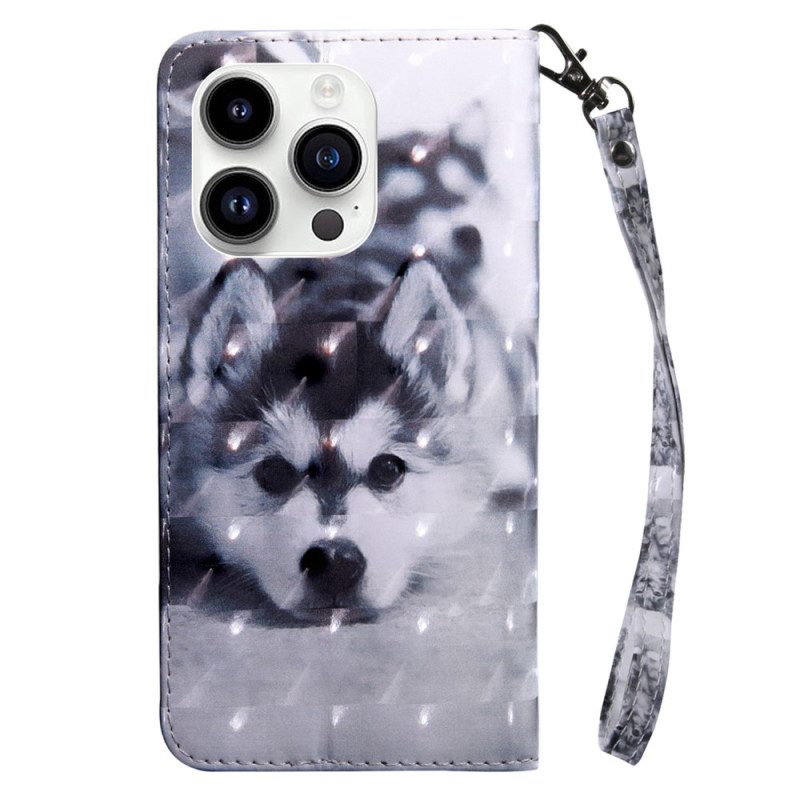 Leren Hoesje voor iPhone 15 Pro Max Met Ketting Riem Pup