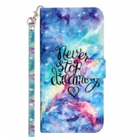 Leren Hoesje voor iPhone 15 Pro Max Met Ketting Stop Nooit Met Dromen 3d-riem