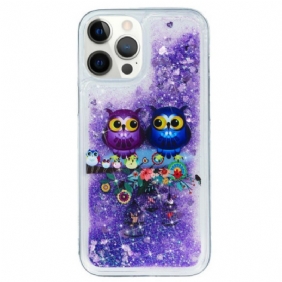 Telefoonhoesje voor iPhone 15 Pro Max Glitterpaar Uilen