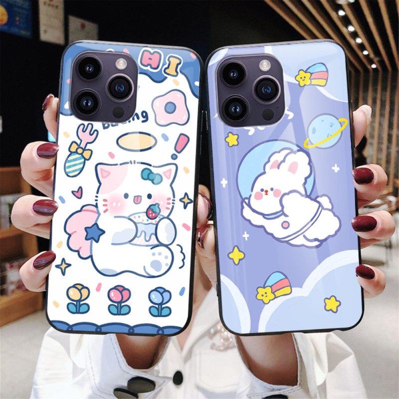 Telefoonhoesje voor iPhone 15 Pro Max Happy Rabbit Gehard Glas